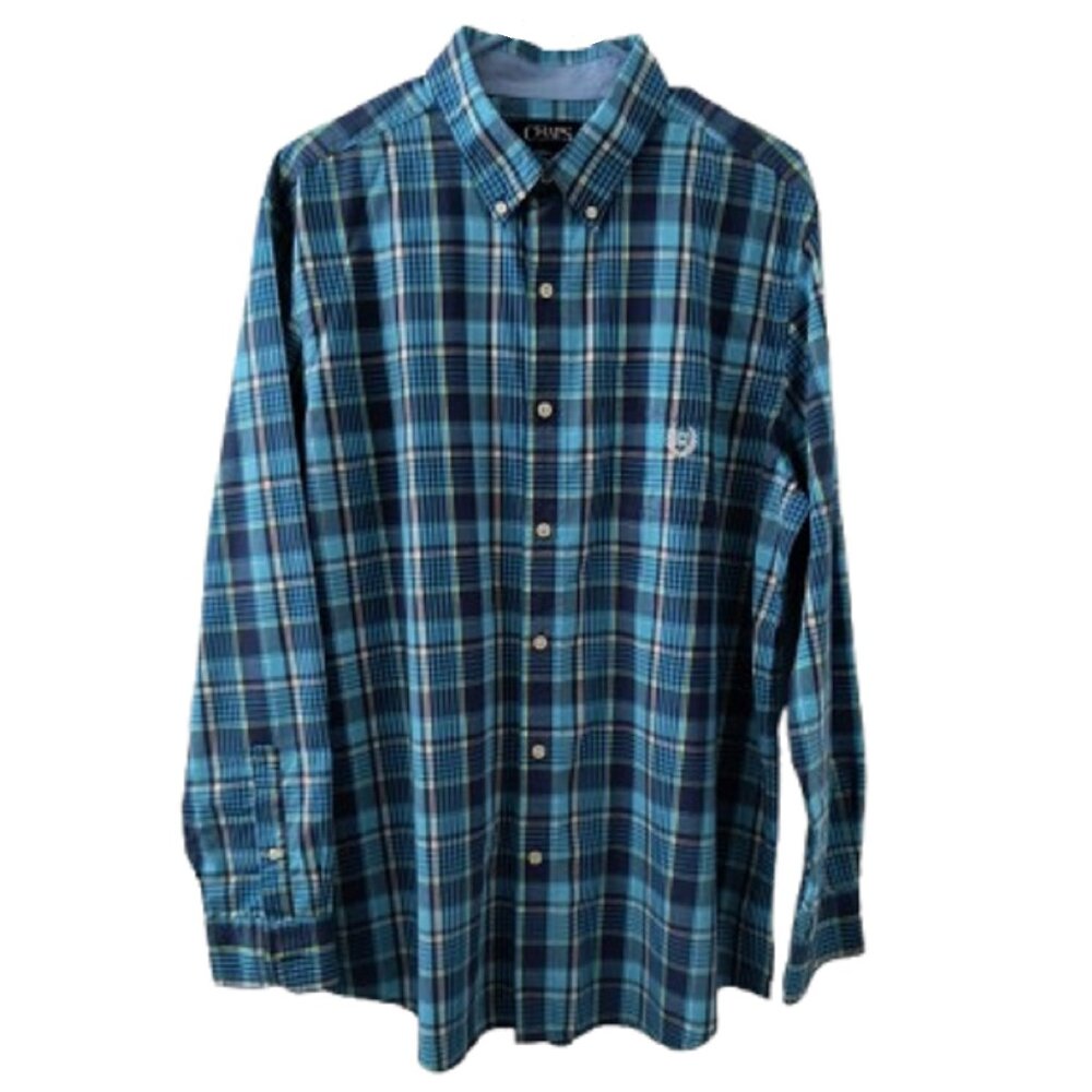 NWOT Chaps Men's Tropic Plaid Long-Sleeve Classic Fit Shirt - Large / 17" Neck